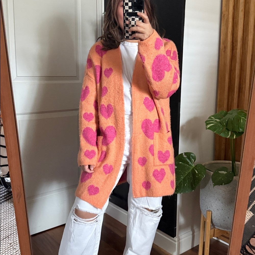 Anthropologie X Maeve Open Front Long Cozy Heart Oversized Cardigan. Size XS/S - Picture 9 of 10